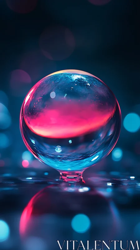 Neon dream sphere cradling liquid light on midnight glass.