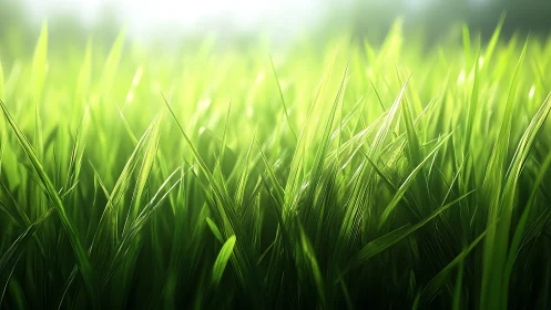 Sunlit blades of grass glow in a soft spring haze.