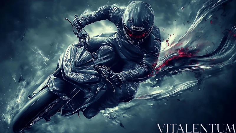 Motorcyclist cuts through smoky night in dynamic motion