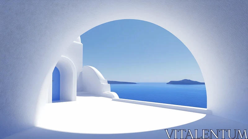 Whitewashed archway dreaming over endless Aegean blue calm.