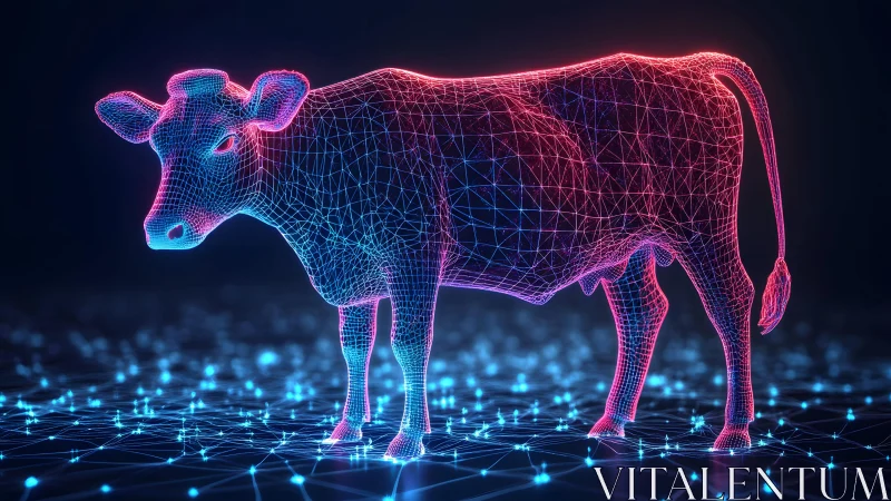 Neon Wireframe Cow in Futuristic Digital Art Style. Neon Wireframe Cow in Futuristic Digital Art Style.