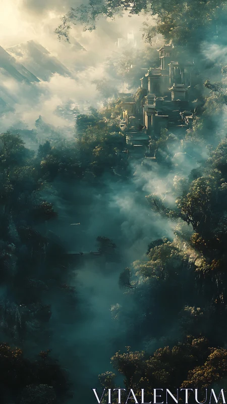 Ethereal Castle Veiled in Mountain Mist.