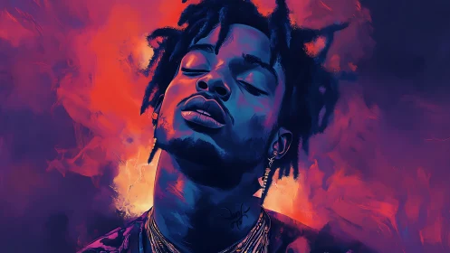 Dreamy neon portrait in a storm of electric color glow.