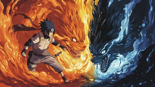 Blazing ninja duelist races between fire and ice beasts.