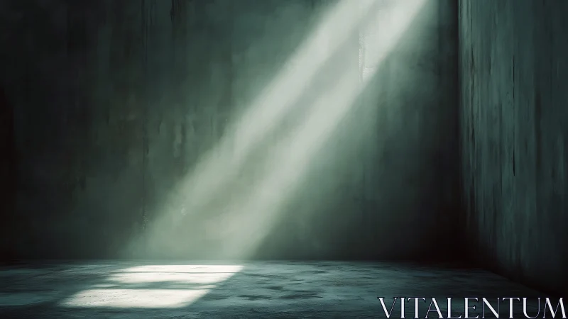 Solitary light shaft cutting through a dark empty room.