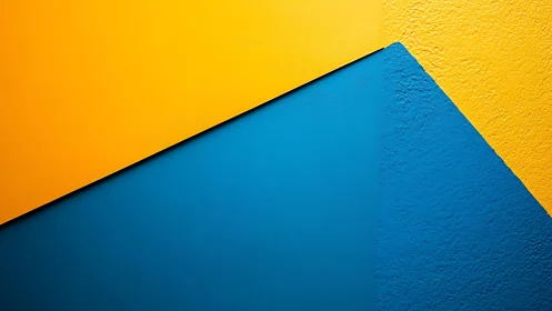 Diagonal color-field geometry contrasts matte blue and yellow planes