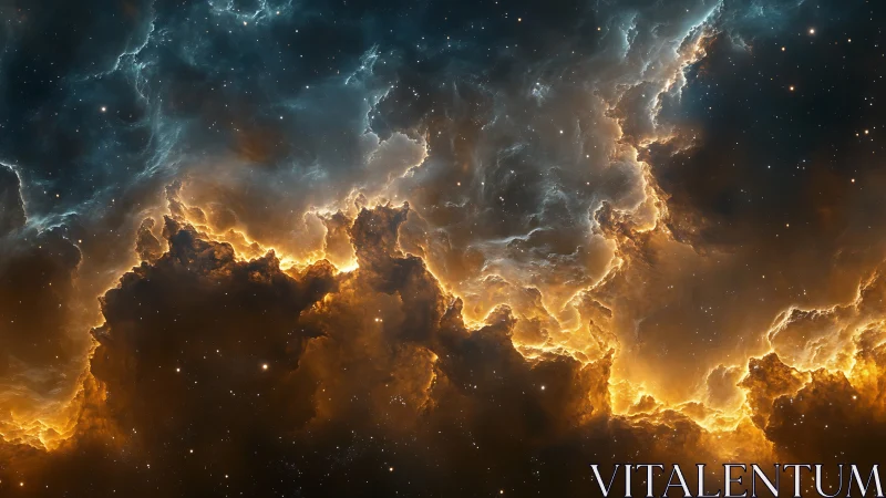 Stellar nebula clouds with luminous golden ionized edges.
