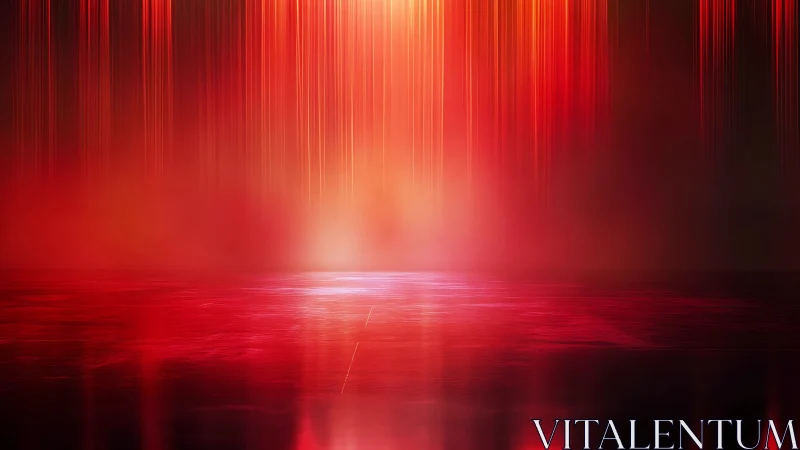 Crimson lightstage glows beneath cascading neon rain.