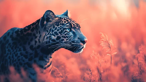 Leopard in Crimson Light Against Burning Sky