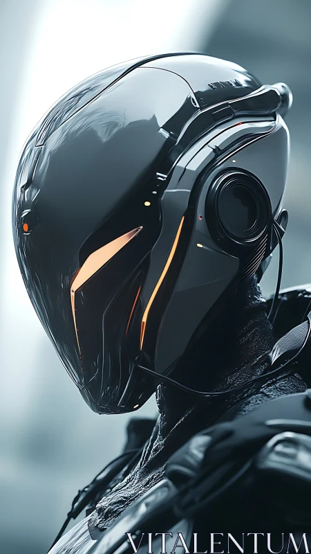 Sleek futuristic android stands ready in glossy chrome armor