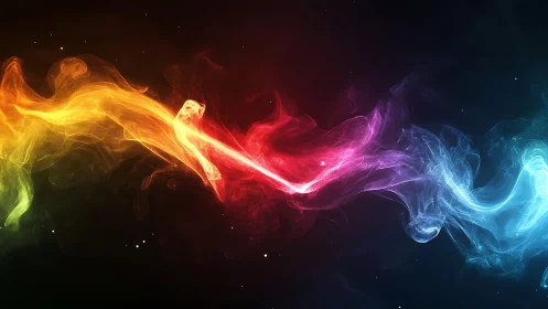 Prismatic light streams collide across dark cosmic void.