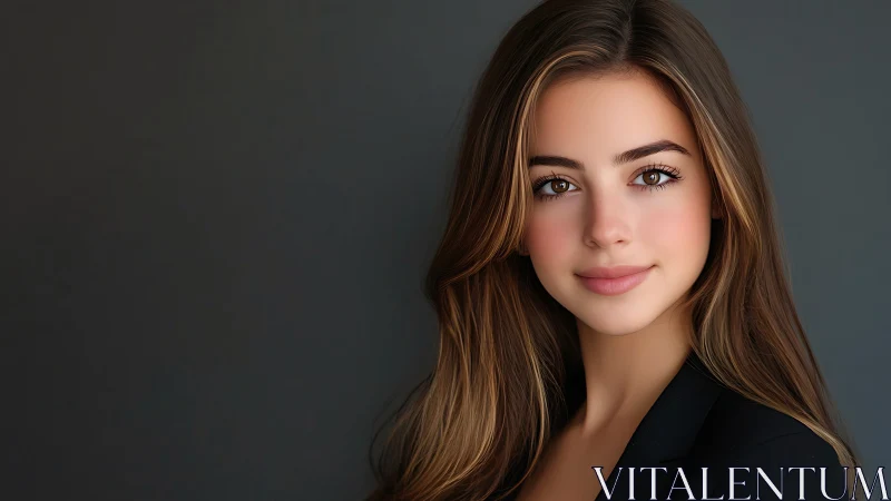 Professional studio portrait of young woman with natural makeup.