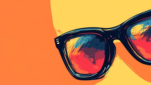 Bold closeup of sunglasses with vivid reflective lenses.