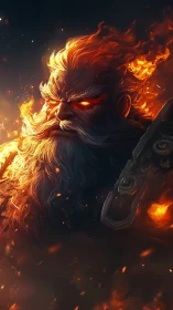 Volcanic warlord portrait with emissive fire hair and molten armor