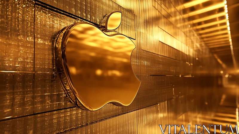 Golden apple emblem glowing along a shimmering wall.