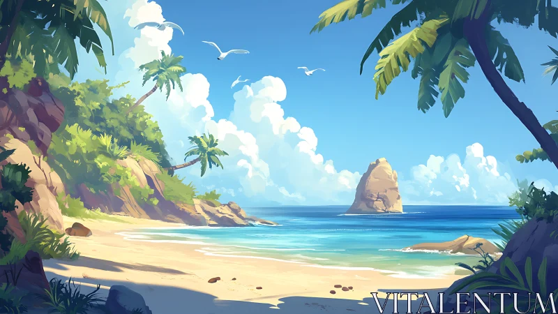 Tropical Archipelago Landscape with Monolithic Rock Formation