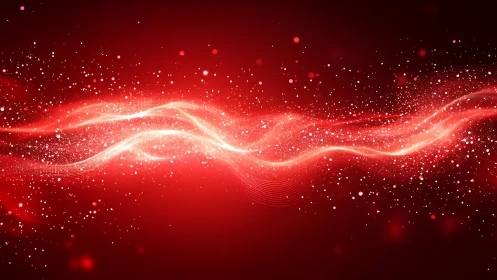 Luminous red particle waves with dynamic light streaks.