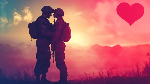 Military Silhouettes Rendered Through Romantic Sunset Palette.