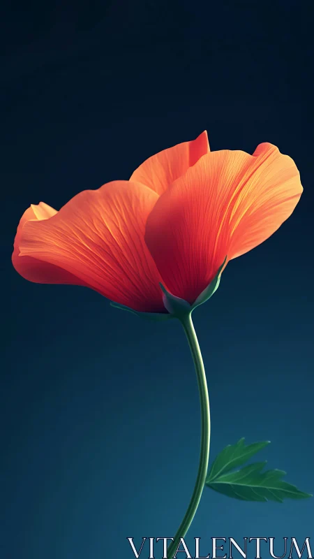 Vibrant Red Poppy Blooming Against Deep Blue Background.