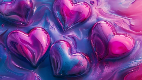 Luminous Liquid Hearts Float Through Vibrant Neon Plasma
