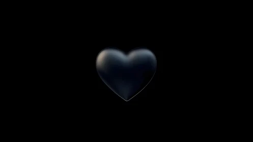 Shiny Black Heart on Minimalist Dark Background, Modern Art.