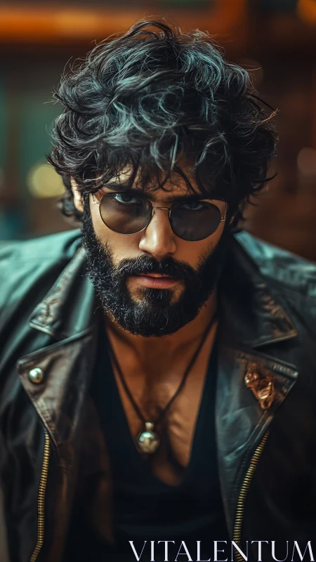 Photorealistic moody portrait in shallow-depth street framing.