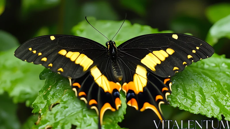 Sunlit swallowtail spreads molten gold across jungle green