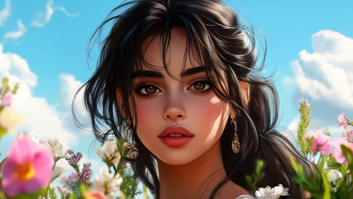 Sunlit floral portrait captures a serene, enchanting gaze