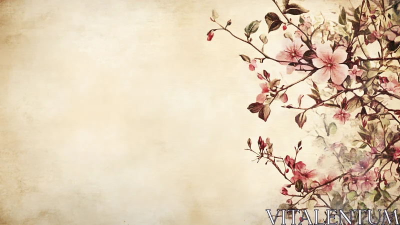 Floral branch illustration on textured beige background.