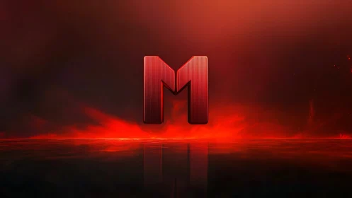 Molten Red Letter M Ignites a Fiery Neon Horizon.
