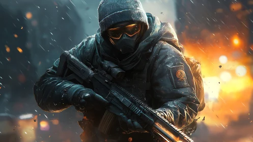 Storm-glass Operator Surging Through Ember-soaked Crossfire.