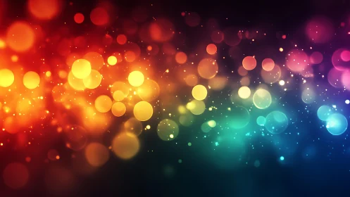 Vibrant bokeh light background in rainbow colors, abstract digital art.