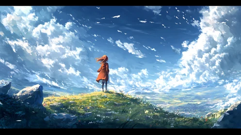 Wind-tossed dreamer listens closely to the singing sky