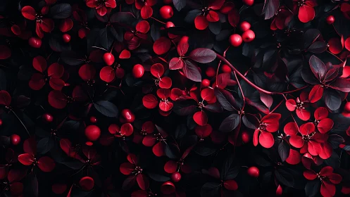 High-contrast macro study of crimson berries and dark foliage