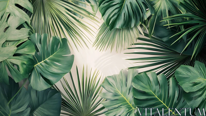 Lush jungle leaves frame a sunlit tropical breathing space.