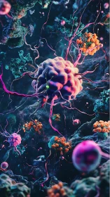 Bioluminescent neural cluster in cosmic microscopic void.