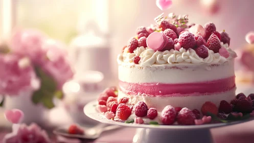 Elegant Raspberry Cream Cake with Whipped Frosting.