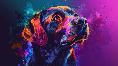 Color saturated digital portrait of dog against abstract background