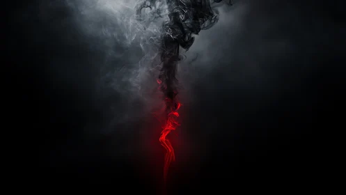 Red ember smoke ascends through dark atmospheric void