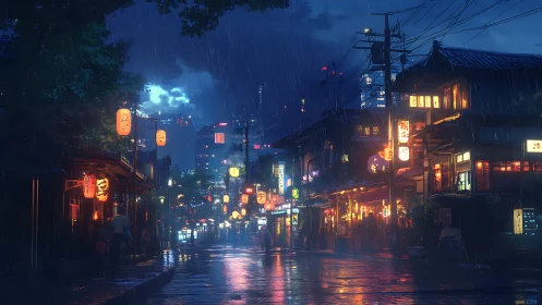 Rain-soaked neon alley in atmospheric Japanese nightscape.