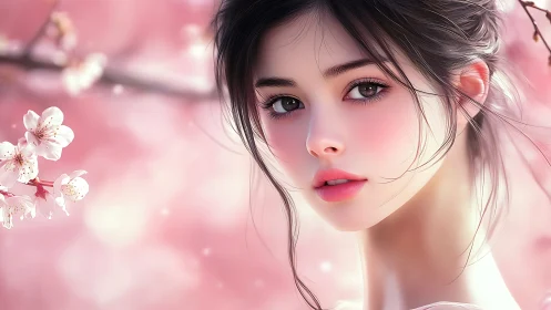 Soft spring portrait reveals serene beauty among blossoms