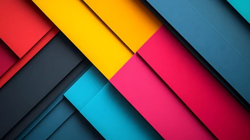 Bold geometric abstract background with layered colorful panels.