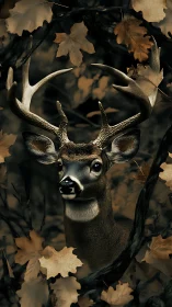 Autumn antlered sentinel watching through bronze forest hush.