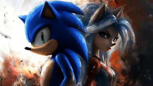 Electric blue warriors stand back to back in painted fury.