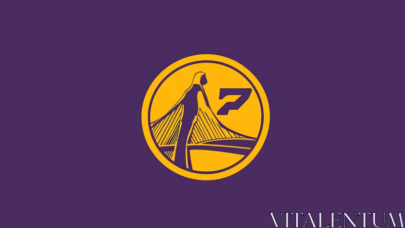 Golden bridge emblem with stylized figure and numeral seven.