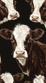 Curious cow portraits form a bold rustic pattern design
