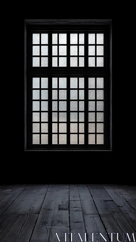 Quiet window glow over dark wooden floorboards at dusk.