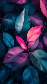 Neon leaves glow softly in a dreamy, bioluminescent palette