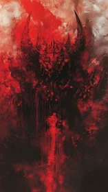 Demonic horned skull emerges from dense red smoke and shadow