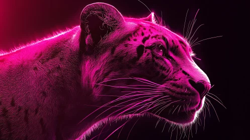 Neon pink leopard profile glows against a deep black void